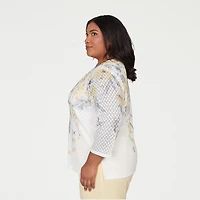 Alfred Dunner Al Fresco Womens Plus Crew Neck 3/4 Sleeve Layered Top