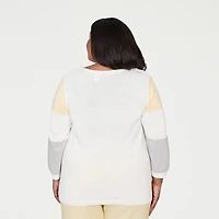Alfred Dunner Plus Al Fresco Womens Crew Neck 3/4 Sleeve Pullover Sweater