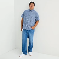 St. John's Bay Chambray Mens Short Sleeve Classic Fit Big and Tall Button-Down Shirt