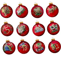 Kurt Adler 65MM Twelve Days Of Christmas Decorative Glass Ball Ornaments, 12-Piece Box Set