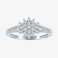(G-H / Si2-I1) Womens 1/3 CT. T.W. Lab Grown White Diamond 10K Gold Cluster Side Stone Cocktail Ring