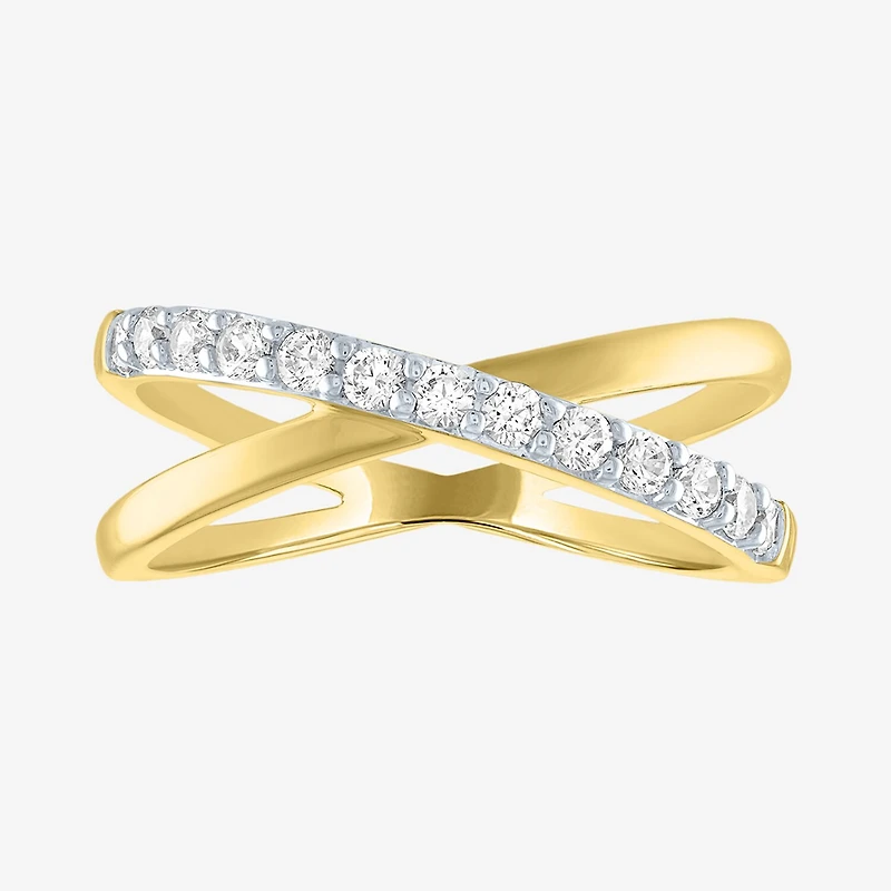 (G-H / Si2-I1) Womens 1/3 CT. T.W. Lab Grown White Diamond 10K Gold Crossover Cocktail Ring