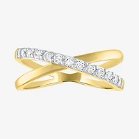 (G-H / Si2-I1) Womens 1/3 CT. T.W. Lab Grown White Diamond 10K Gold Crossover Cocktail Ring