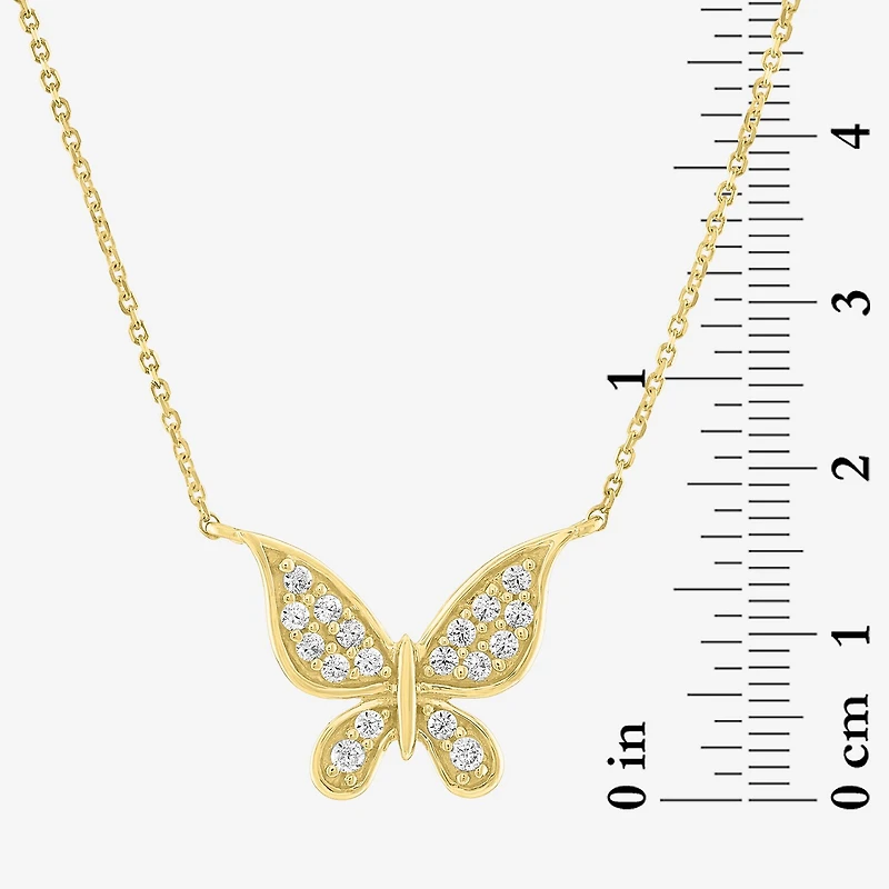 (G-H / Si2-I1) Womens 1/6 CT. T.W. Lab Grown White Diamond 10K Gold Butterfly 18 Inch Pendant Necklace