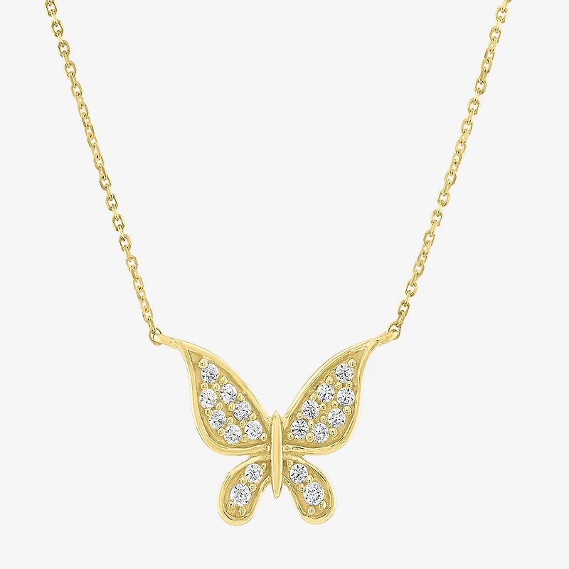 (G-H / Si2-I1) Womens 1/6 CT. T.W. Lab Grown White Diamond 10K Gold Butterfly 18 Inch Pendant Necklace