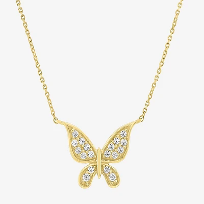 (G-H / Si2-I1) Womens 1/6 CT. T.W. Lab Grown White Diamond 10K Gold Butterfly 18 Inch Pendant Necklace
