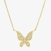 (G-H / Si2-I1) Womens 1/6 CT. T.W. Lab Grown White Diamond 10K Gold Butterfly 18 Inch Pendant Necklace
