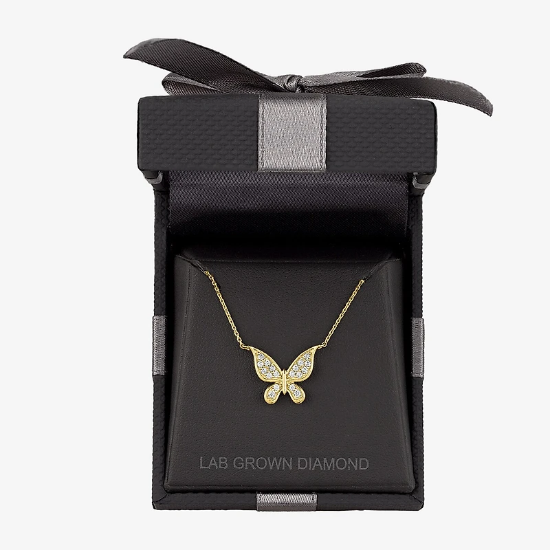 (G-H / Si2-I1) Womens 1/6 CT. T.W. Lab Grown White Diamond 10K Gold Butterfly 18 Inch Pendant Necklace