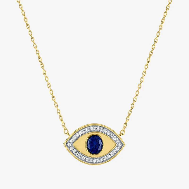 Diamond Addiction Womens 1/10 CT. T.W. Lab Created Blue Sapphire 14K Gold Over Silver Evil Eye 18 Inch Pendant Necklace