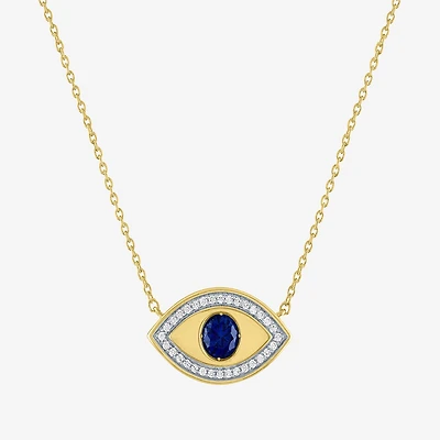 Diamond Addiction Womens 1/10 CT. T.W. Lab Created Blue Sapphire 14K Gold Over Silver Evil Eye 18 Inch Pendant Necklace