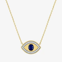 Diamond Addiction Womens 1/10 CT. T.W. Lab Created Blue Sapphire 14K Gold Over Silver Evil Eye 18 Inch Pendant Necklace