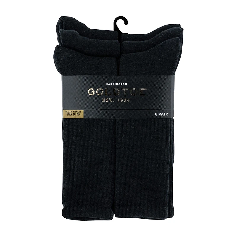 Gold Toe Harrington Mens 6 Pair Big and Tall Crew Socks