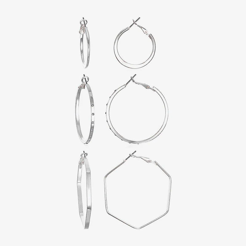 Bijoux Bar Delicates Silver Tone Womens Glass 3 Pair Earring Set