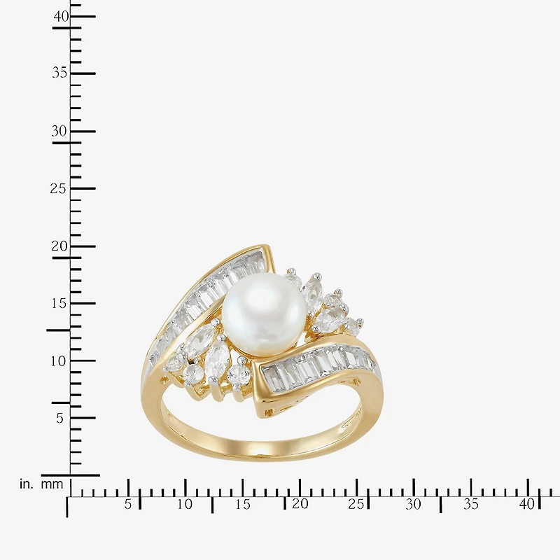 14K Gold Over Silver Cultured Freshwater Pearl & Lab-Created White Sapphire Ring