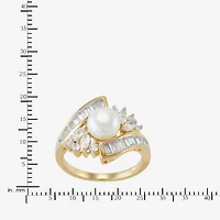 14K Gold Over Silver Cultured Freshwater Pearl & Lab-Created White Sapphire Ring