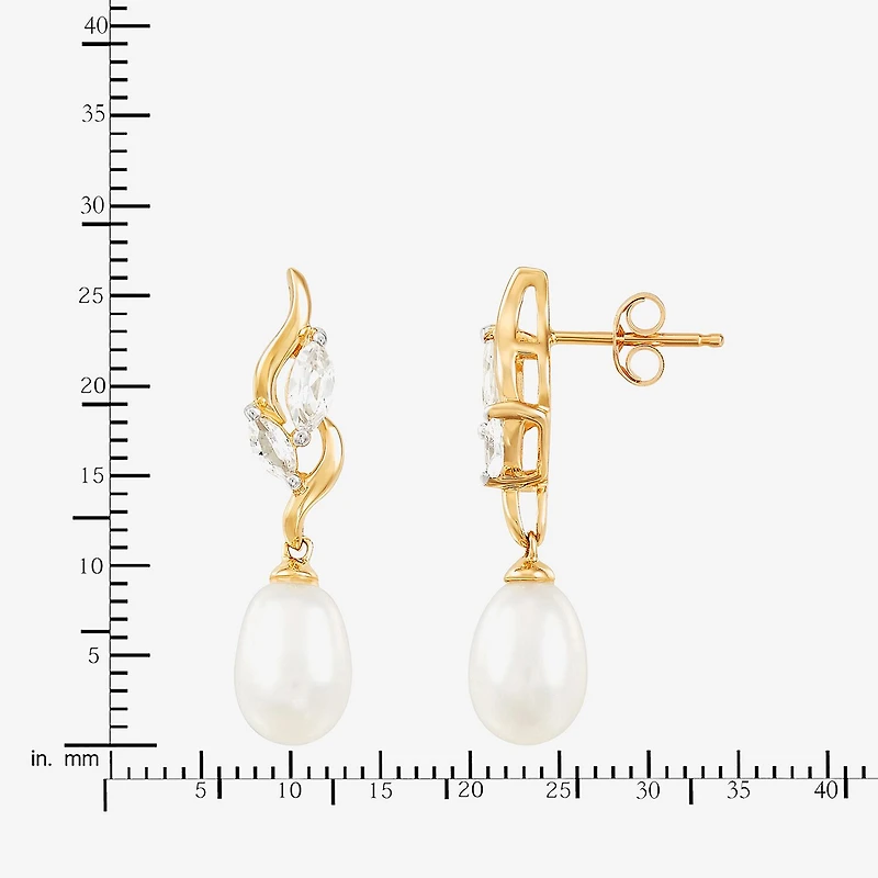 Womens White Cultured Freshwater Pearl 10K Gold Drop Earrings
