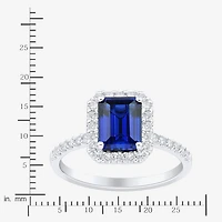 Womens Gemstone & 1/3 CT. T.W. Lab Grown Diamond 10K White Gold Halo Side Stone Cocktail Ring