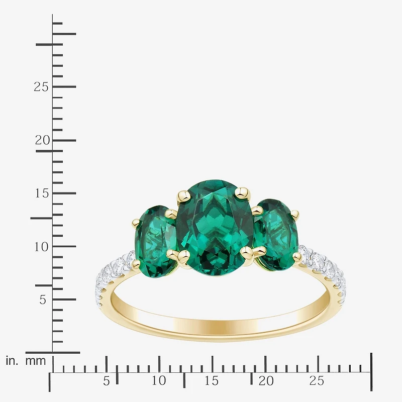 Womens Gemstone & 1/5 CT. T.W. Lab Grown Diamond 10K White Gold 3-Stone Side Stone Cocktail Ring