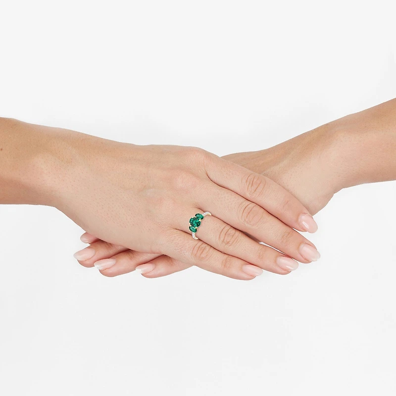 Womens Gemstone & 1/5 CT. T.W. Lab Grown Diamond 10K White Gold 3-Stone Side Stone Cocktail Ring