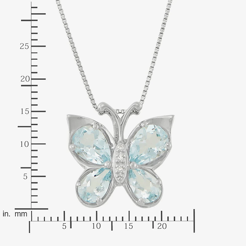 Aquamarine & Diamond-Accent Butterfly Pendant Necklace