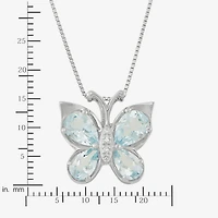 Aquamarine & Diamond-Accent Butterfly Pendant Necklace