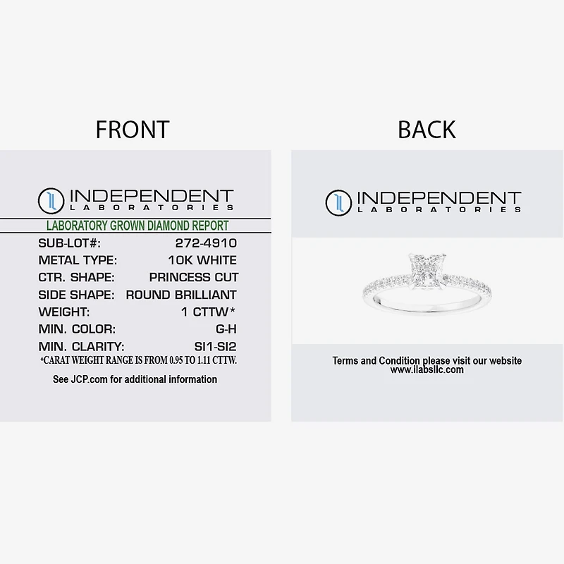 (G-H /  Si1-Si2) Womens 1 CT. T.W. Lab Grown White Diamond 10K Gold Side Stone Engagement Ring
