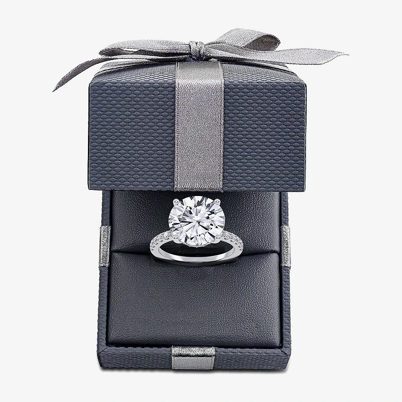 (G-H / Si1-Si2) Womens 5 1/2 CT. T.W. Lab Grown White Diamond 14K Gold Round Side Stone Engagement Ring