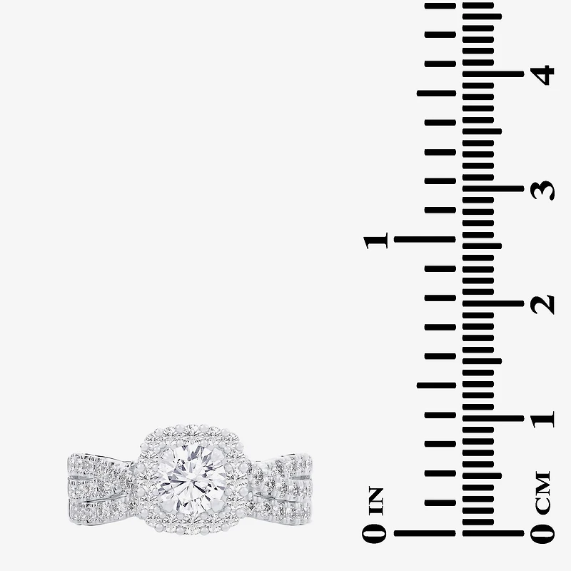 Signature By Modern Bride (G-H / Si1-Si2) Womens Lab Grown White Diamond 10K Gold Round Side Stone Halo Bridal Set
