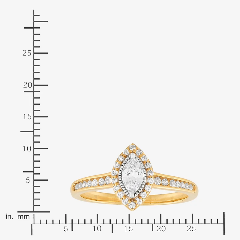 (H-I / Si1-Si2) Womens 1/2 CT. T.W. Lab Grown White Diamond 10K Gold Marquise Side Stone Halo Engagement Ring