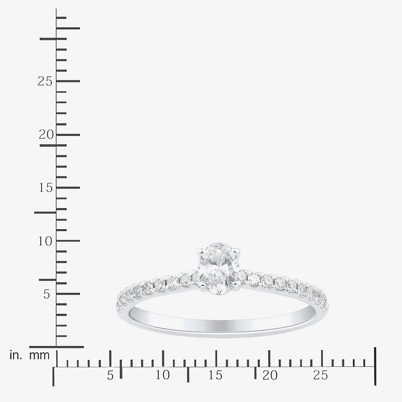 (H-I / Si1-Si2) Womens 1/2 CT. T.W. Lab Grown White Diamond 10K Gold Oval Side Stone Engagement Ring