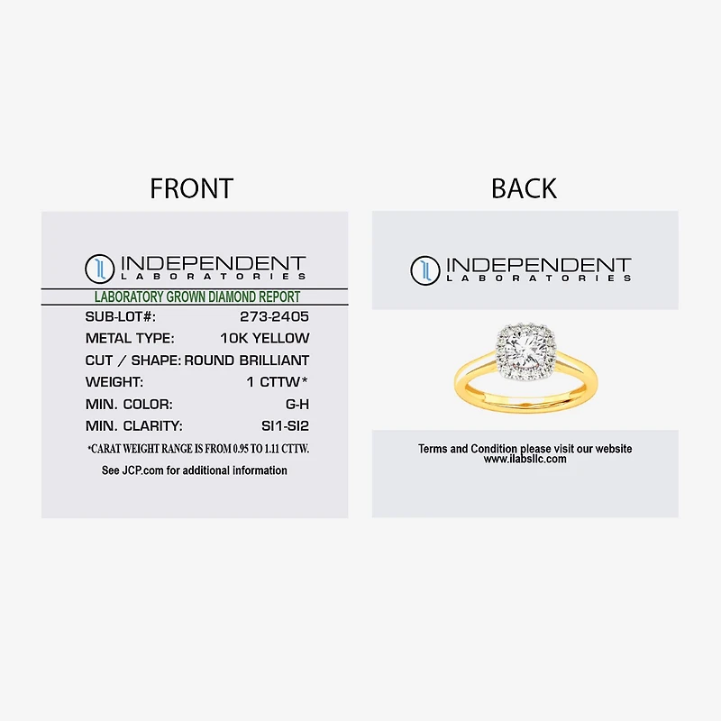 1 CT. T.W. Lab-Grown (G-H / SI1-SI2) Diamond Cushion Halo Engagement Ring 10K Gold