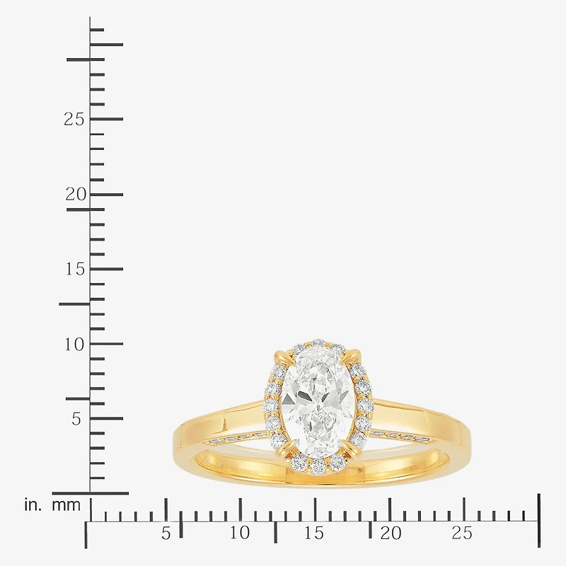 (H-I / Si1-Si2) Womens 1 CT. T.W. Lab Grown White Diamond 10K Gold Oval Halo Engagement Ring