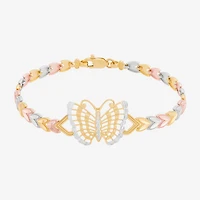 Womens 14K Tri-Color Gold Solid Butterfly 7.5 Inch Link Bracelet