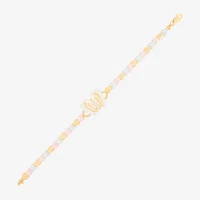 Womens 14K Tri-Color Gold Solid Butterfly 7.5 Inch Link Bracelet