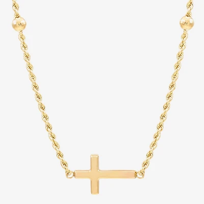Sideways Womens 10K Gold Cross 18 Inch Pendant Necklace