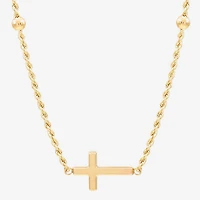 Sideways Womens 10K Gold Cross 18 Inch Pendant Necklace