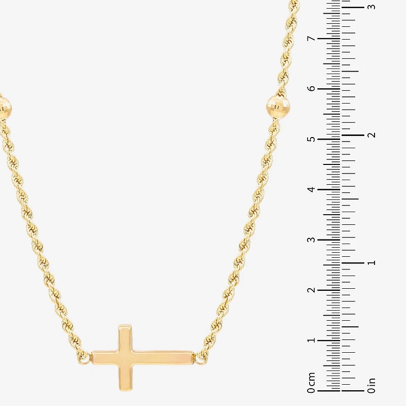 Sideways Womens 10K Gold Cross 18 Inch Pendant Necklace