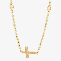 Sideways Womens 10K Gold Cross 18 Inch Pendant Necklace