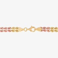 Womens 10K Tri-Color Gold 7.5 Inch Hollow Rope Butterfly Chain Bracelet