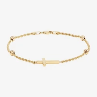 Womens 10K Gold Hollow Cross 7.5 Inch Link Bracelet