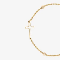Womens 10K Gold Hollow Cross 7.5 Inch Link Bracelet