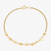 Womens 14K Gold Hollow Heart 7 Inch Link Bracelet