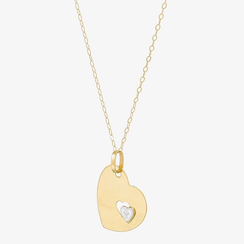 Womens 10K Two Tone Gold Heart 18 Inch Pendant Necklace