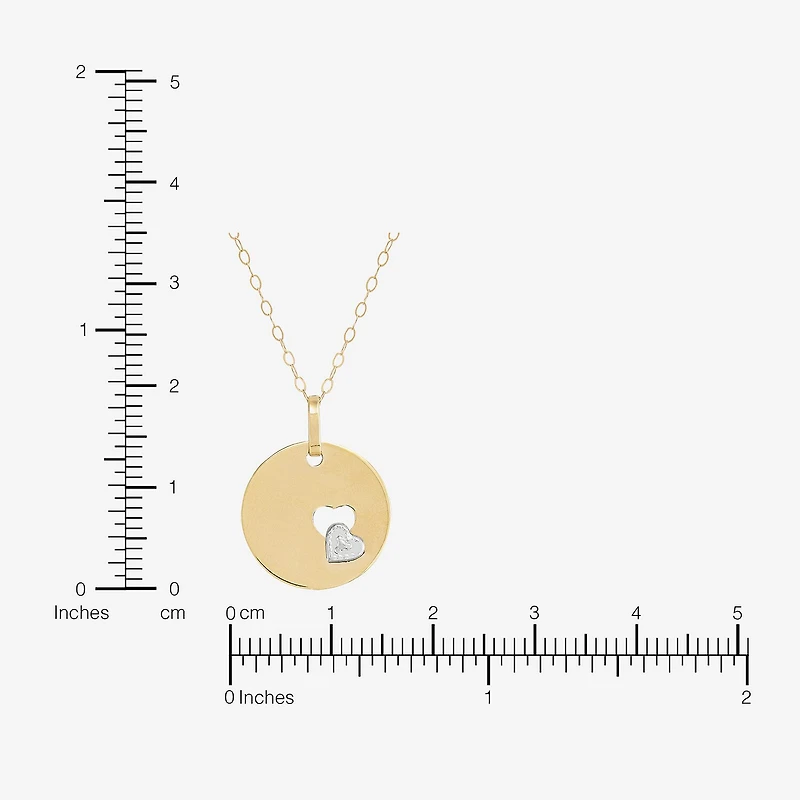 Womens 10K Two Tone Gold Circle Heart 18 Inch Pendant Necklace