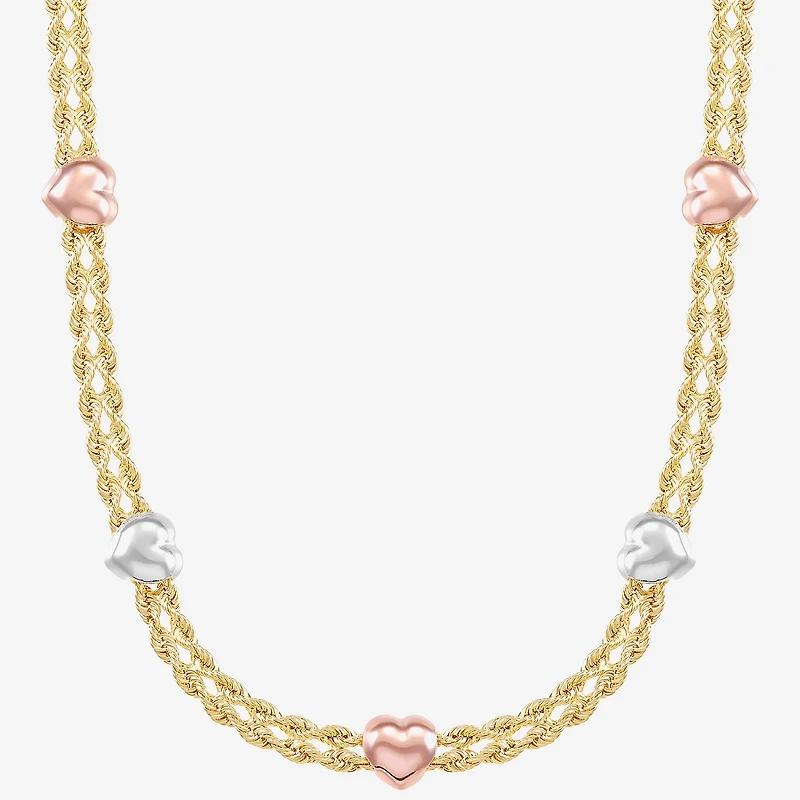 Womens 10K Tri-Color Gold 18 Inch Rope Chain Necklace
