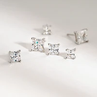 Diamonart Womens Cubic Zirconia Sterling Silver Square 3 Pair Earring Set