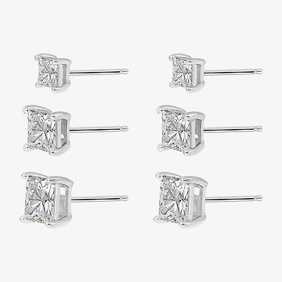 Diamonart Womens Cubic Zirconia Sterling Silver Square 3 Pair Earring Set