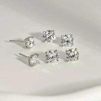 Diamonart Womens Cubic Zirconia Sterling Silver Square 3 Pair Earring Set