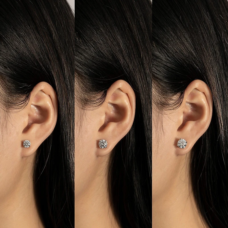 Diamonart Womens Cubic Zirconia Sterling Silver Square 3 Pair Earring Set