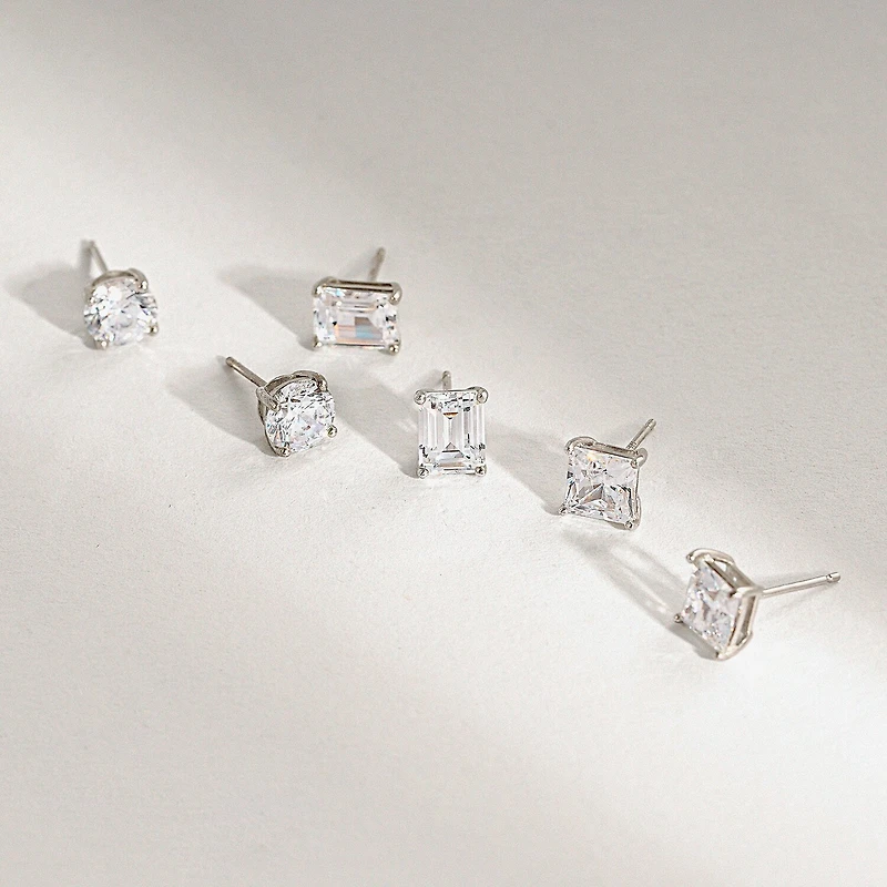 Diamonart Womens Cubic Zirconia Sterling Silver 3 Pair Earring Set